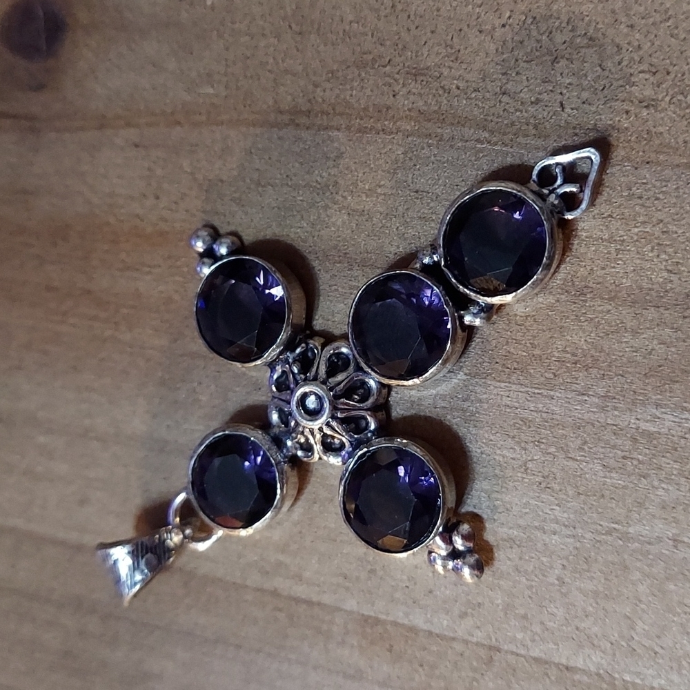 AMETHYST Sterling Silver Cross Pendant